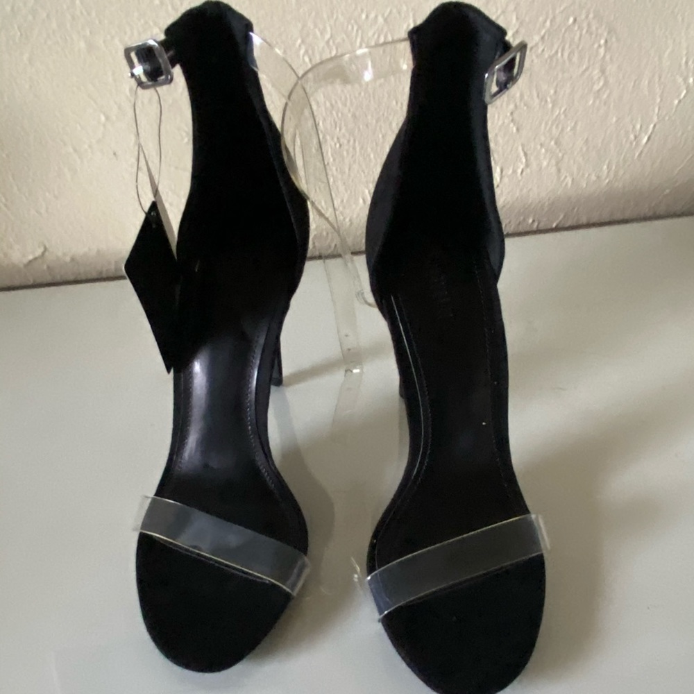 Back clear strap heels